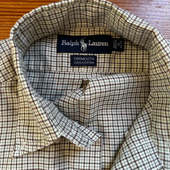 Ralph Lauren brown neutral checked long sleeve button up shirt SIZE M - Picture 4 of 5